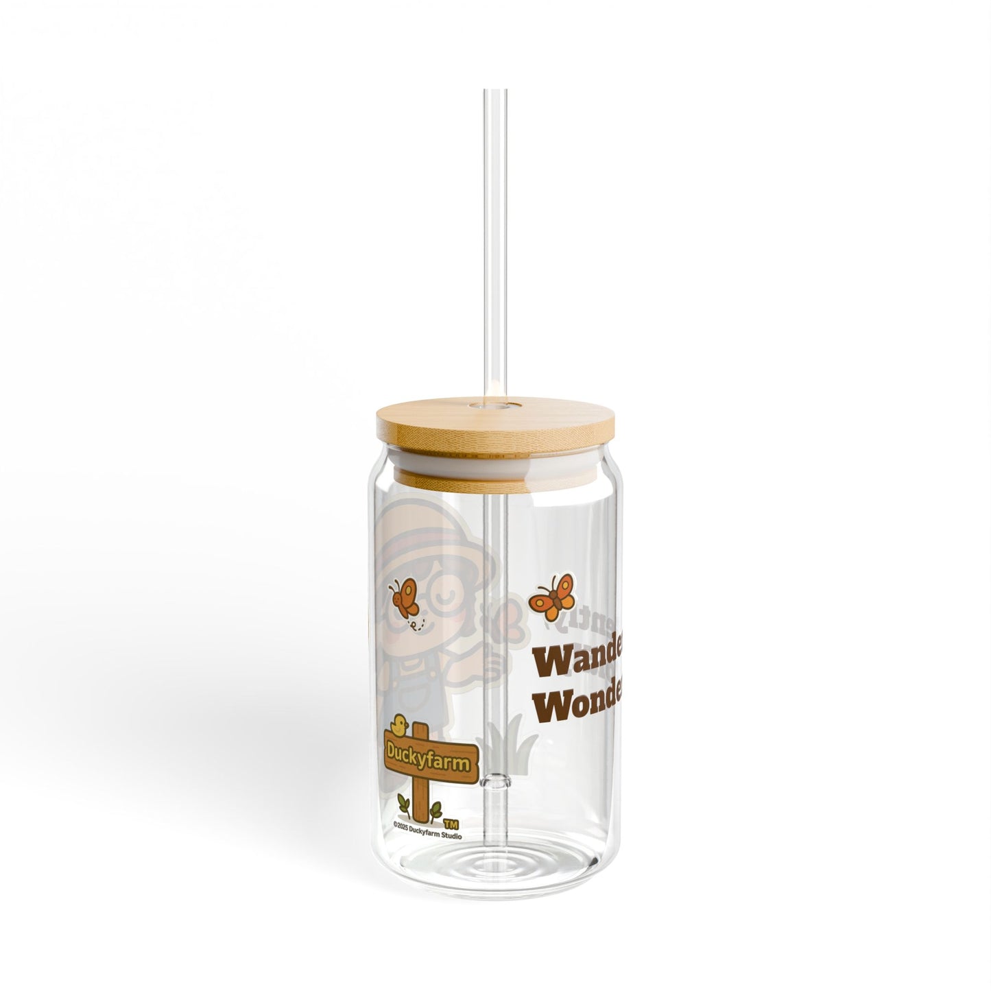 Cara Glass Tumbler with Bamboo Lid & Reusable Straw (Butterfly Bliss)