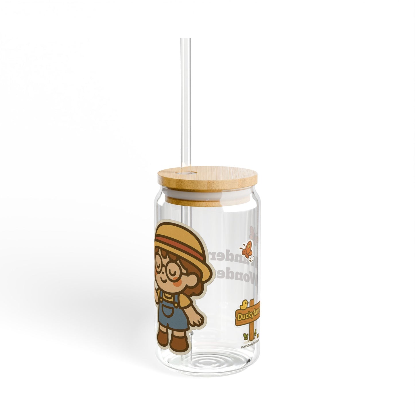 Cara Glass Tumbler with Bamboo Lid & Reusable Straw (Butterfly Bliss)