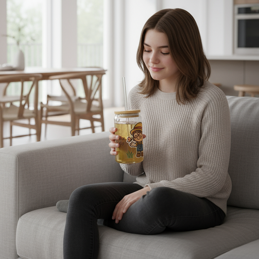 Cara Glass Tumbler with Bamboo Lid & Reusable Straw (Butterfly Bliss)