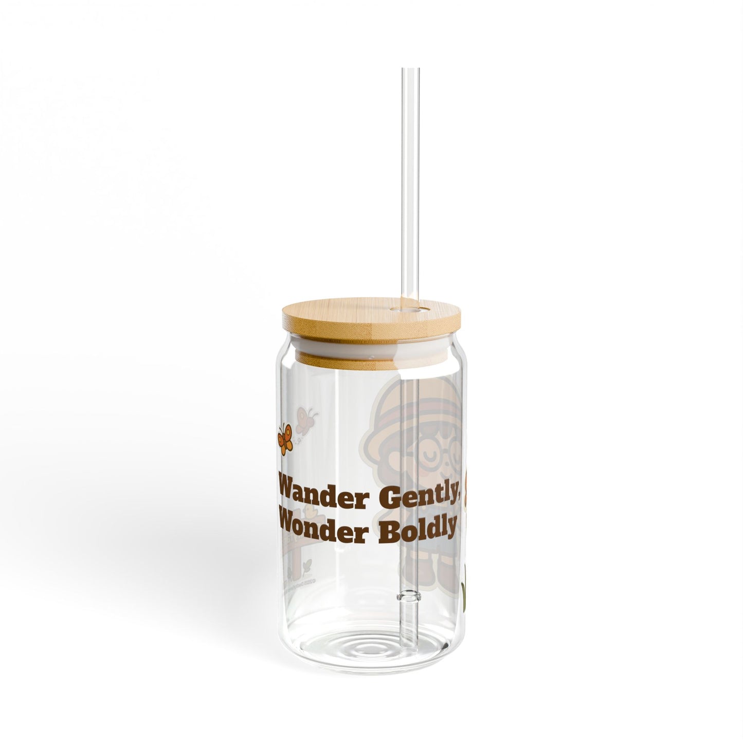 Cara Glass Tumbler with Bamboo Lid & Reusable Straw (Butterfly Bliss)