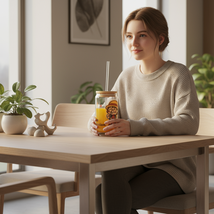 Cara Glass Tumbler with Bamboo Lid & Reusable Straw (Cake Celebration)