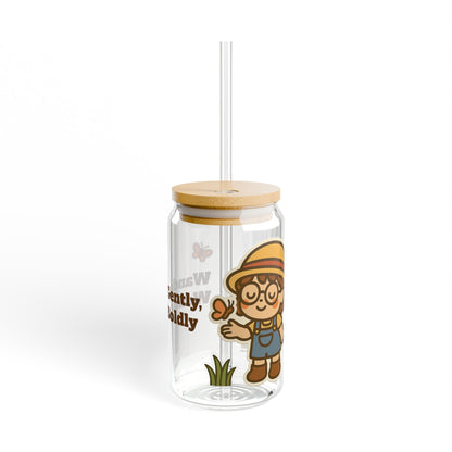 Cara Glass Tumbler with Bamboo Lid & Reusable Straw (Butterfly Bliss)
